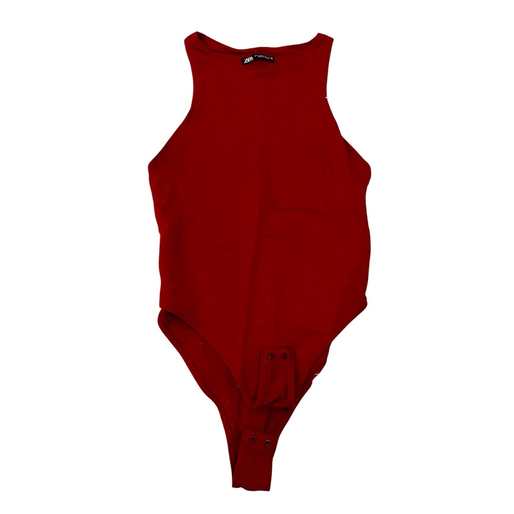 Zara Deep Red Orange High Neck Bodysuit - Size Small